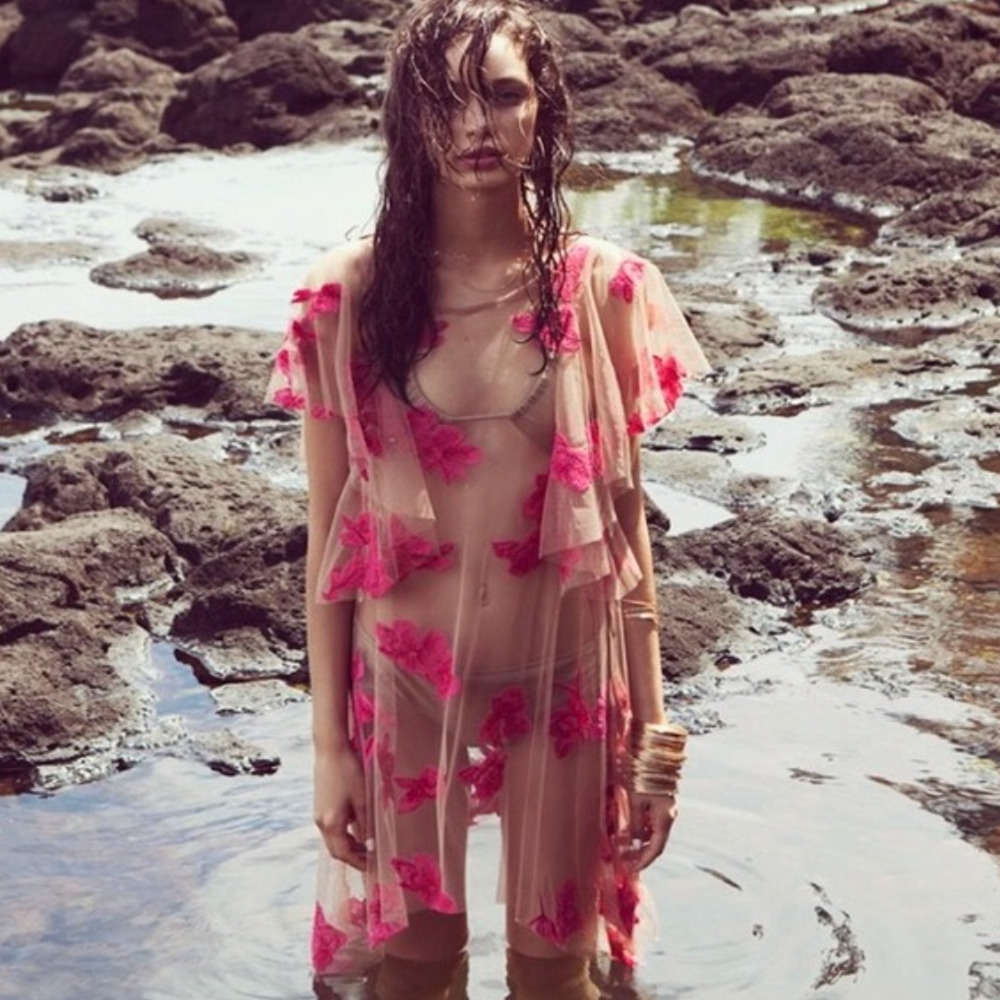 For Love & Lemons Paradise Pink Orchid Mini Dress Women's Sheer No Slip Size M